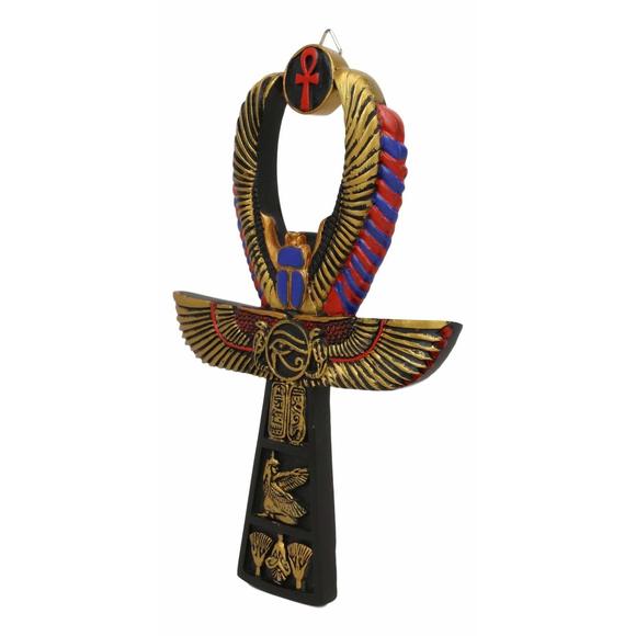 Ebros Crux Ansata Egyptian Golden Ankh With Winged Scarab Maat And Eye Of🌼 - Picture 3 of 7